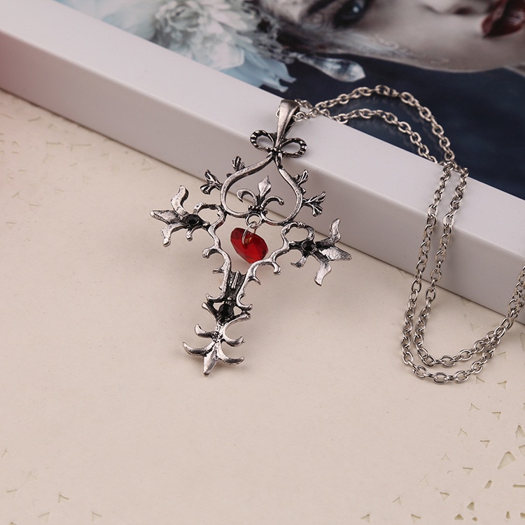The Vampire Diaries Gothic Heart Cross Necklace Chain Pendant Jewellery Vintage 